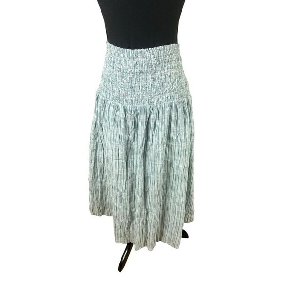 Maeve Anthropologie XL Karyn smocked midi skirt blue white textured cotton - Picture 3 of 8